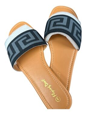 1 of the Park Tan Slide Sandals with Black/Gray Patterned Strap